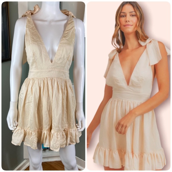 New NWT Mable Belle Cream Mini Dress Large L Deep V sundress - Picture 13 of 13